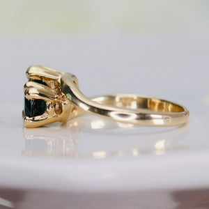Vintage green spinel doublet bypass ring in yellow gold