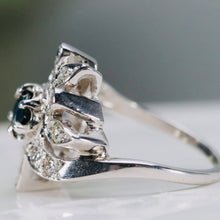 Load image into Gallery viewer, Sapphire and diamond flower style ring in 14k white gold