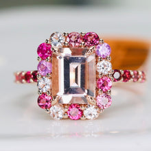 Load image into Gallery viewer, Morganite, pink sapphire, and pink tourmaline ring in 14k rose gold