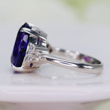 Load image into Gallery viewer, 7.66ct oval amethyst and diamond ring in heavy platinum mounting