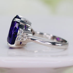 7.66ct oval amethyst and diamond ring in heavy platinum mounting