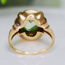 Load image into Gallery viewer, Vintage green synthetic spinel ring in yellow gold
