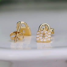 Load image into Gallery viewer, Adorable padlock studs in 14k yellow gold