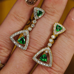 Estate Tsavorite and diamond drops in 14k yellow gold