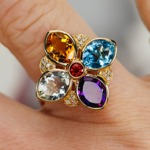 Multi gemstone and diamond ring by Effy in 14k yellow gold