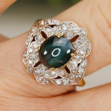 Load image into Gallery viewer, Impressive Cats eye chrysoberyl and diamond ring in 14k yellow gold