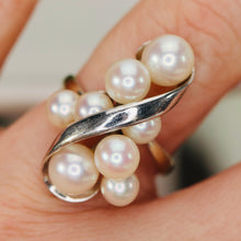 Load image into Gallery viewer, Vintage pearl cluster ring in 14k white gold