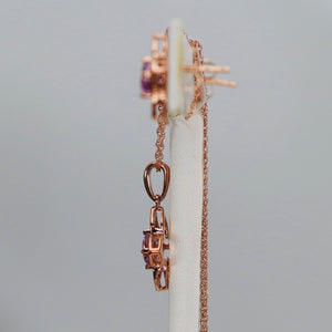 Amethyst necklace and earrings set in rose gold
