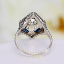 Load image into Gallery viewer, GIA Art Deco Sapphire and diamond ring in 18k white gold