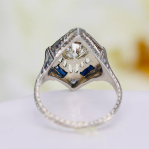 GIA Art Deco Sapphire and diamond ring in 18k white gold