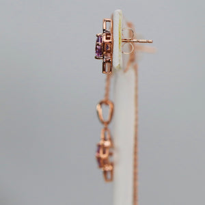 Amethyst necklace and earrings set in rose gold