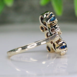 Vintage old cut diamond and sapphire ring in 14k white gold