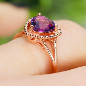 Heart shaped amethyst ring in rose gold