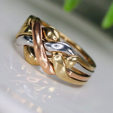 Load image into Gallery viewer, Vintage puzzle ring in tri-tone gold