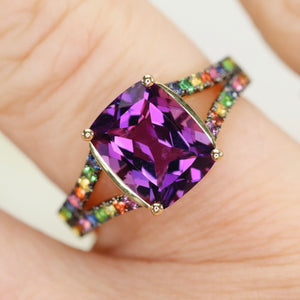 Amethyst and gemstone ring in 14k yellow gold by Effy