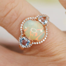 Load image into Gallery viewer, Opal, aquamarine, and diamond ring in 14k rose gold by Effy