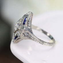 Load image into Gallery viewer, GIA Art Deco Sapphire and diamond ring in 18k white gold
