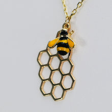 Load image into Gallery viewer, 14k yellow gold and enamel bee necklace