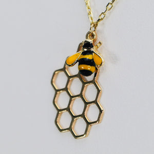 14k yellow gold and enamel bee necklace