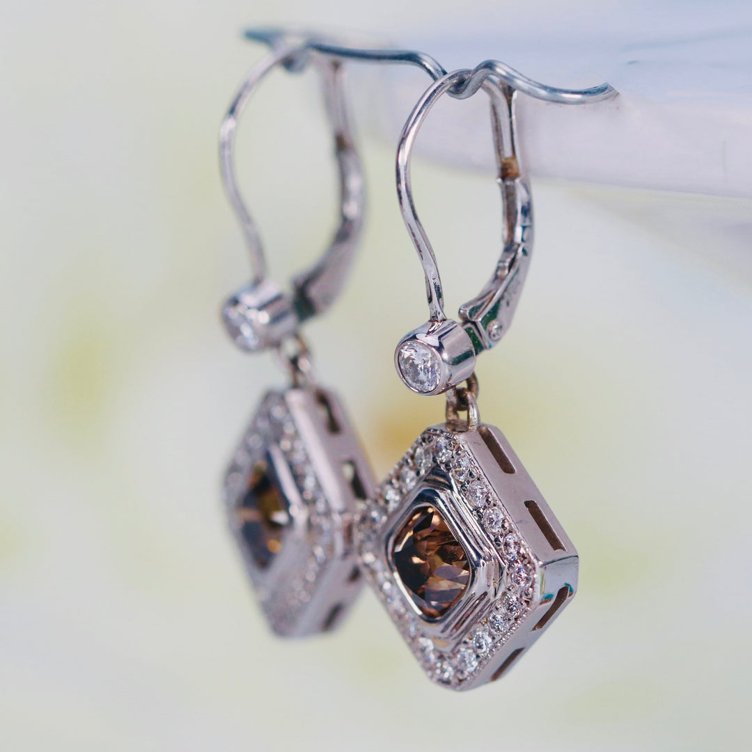 Chocolate and white diamond earrings in 14k white gold