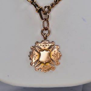 Antique very heavy curb necklace with medal in rose gold