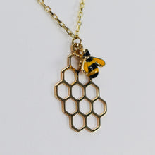 Load image into Gallery viewer, 14k yellow gold and enamel bee necklace