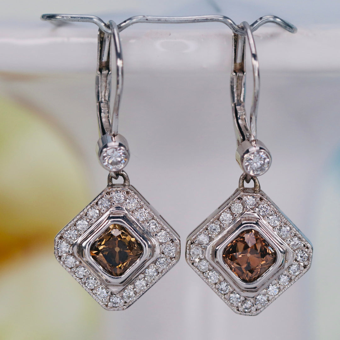 Chocolate and white diamond earrings in 14k white gold