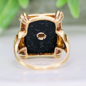 Vintage Onyx and diamond ring in yellow gold