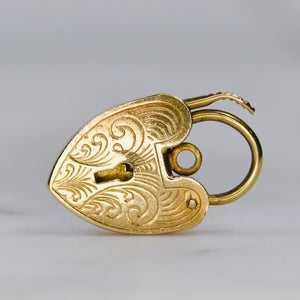Vintage engraved heart padlock in yellow gold