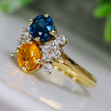 Load image into Gallery viewer, Blue and yellow sapphire and diamond ring in 18k yellow gold