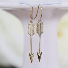 Load image into Gallery viewer, Arrow drop earrings in yellow gold