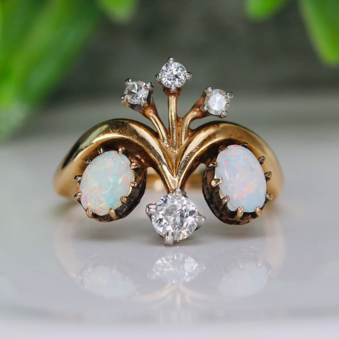 Vintage opal and diamond ring in 14k yellow gold from Manor Jewels