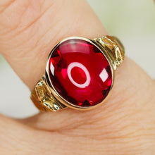 Load image into Gallery viewer, Smooth top oval synthetic ruby ring in yellow gold