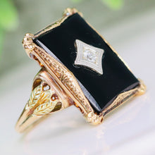 Load image into Gallery viewer, Vintage Onyx and diamond ring in yellow gold