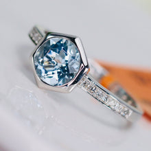 Load image into Gallery viewer, Aquamarine and diamond ring in 14k white gold by Effy