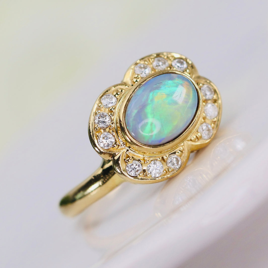 Estate opal and diamond ring in 18k yellow gold from Manor Jewels