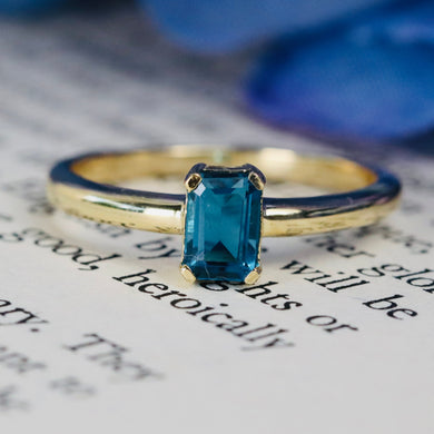 London blue topaz ring in yellow gold