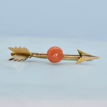 Load image into Gallery viewer, Victorian coral arrow pin in yellow gold