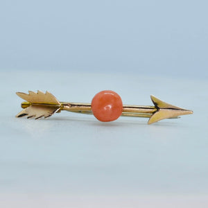 Victorian coral arrow pin in yellow gold