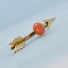 Load image into Gallery viewer, Victorian coral arrow pin in yellow gold