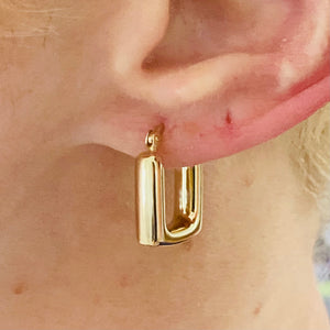 Puffed squared hoops in 14k yellow gold