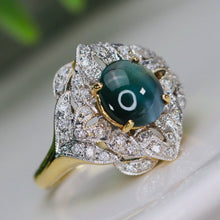 Load image into Gallery viewer, Impressive Cats eye chrysoberyl and diamond ring in 14k yellow gold