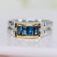 Load image into Gallery viewer, Double sided sapphire and blue topaz ring in 18k