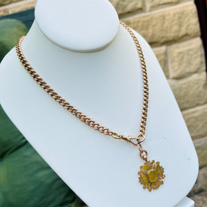 Antique very heavy curb necklace with medal in rose gold