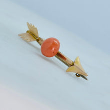 Load image into Gallery viewer, Victorian coral arrow pin in yellow gold