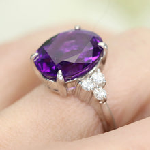 Load image into Gallery viewer, 7.66ct oval amethyst and diamond ring in heavy platinum mounting
