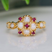 Load image into Gallery viewer, Stunning ruby and pearl ring in 14k yellow gold