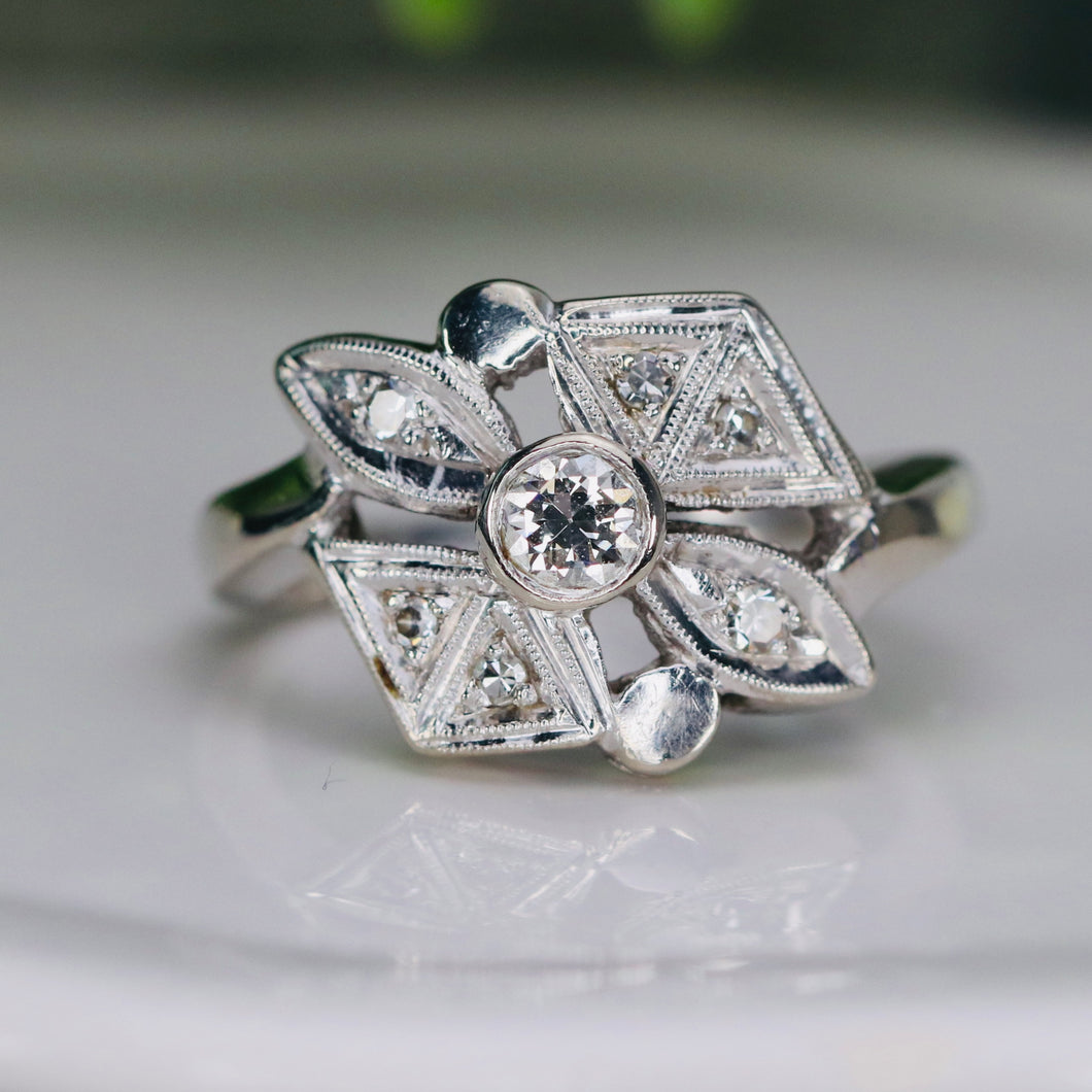 Vintage old cut diamond ring in 14k white gold