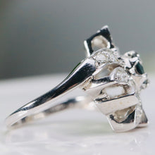 Load image into Gallery viewer, Sapphire and diamond flower style ring in 14k white gold