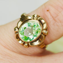 Load image into Gallery viewer, Vintage green synthetic spinel ring in yellow gold